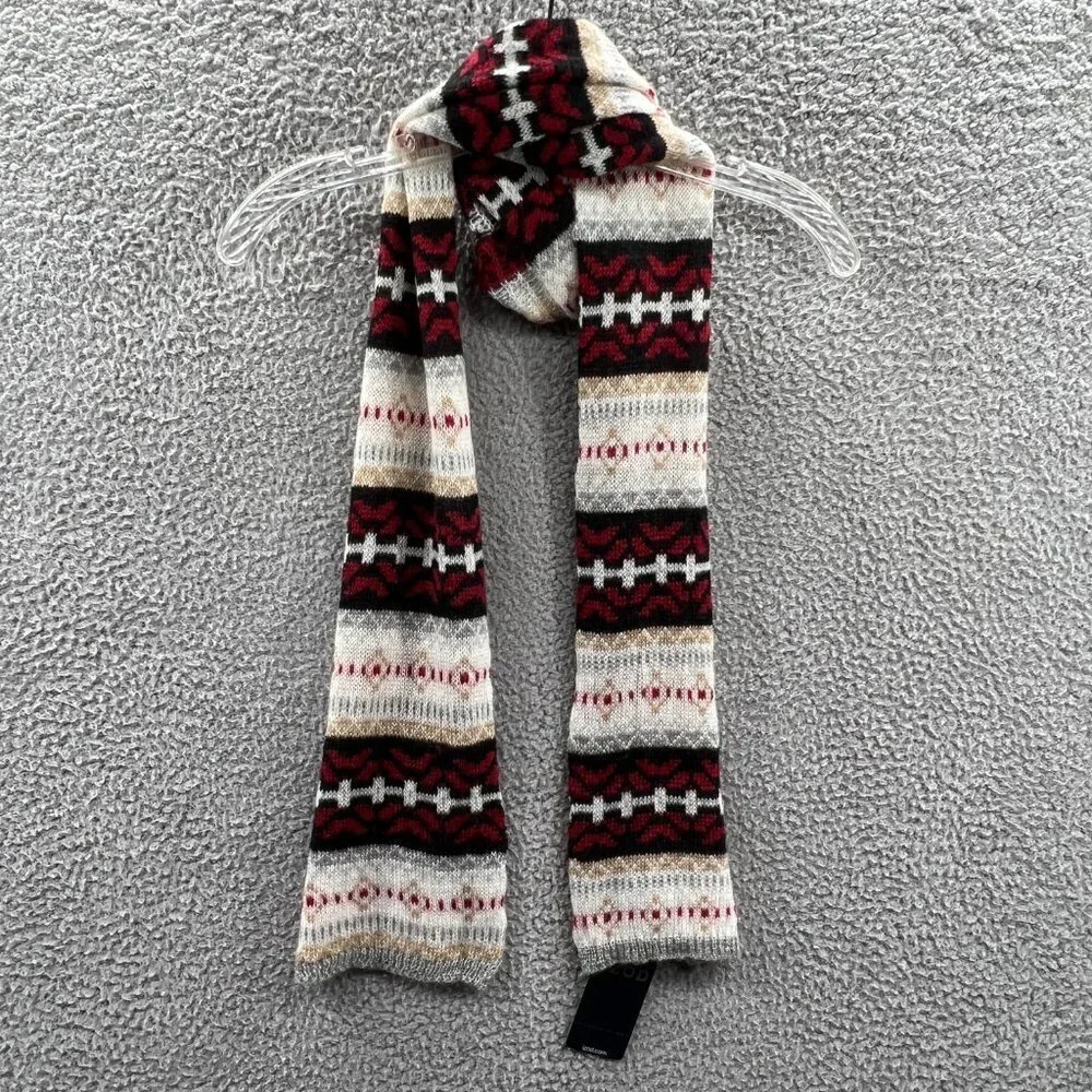 IZOD Woven Scarf‎ Red Black White with Silver Accent Thread